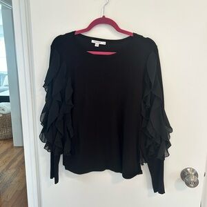 Chico's Black Layered Ruffle Sleeve Top